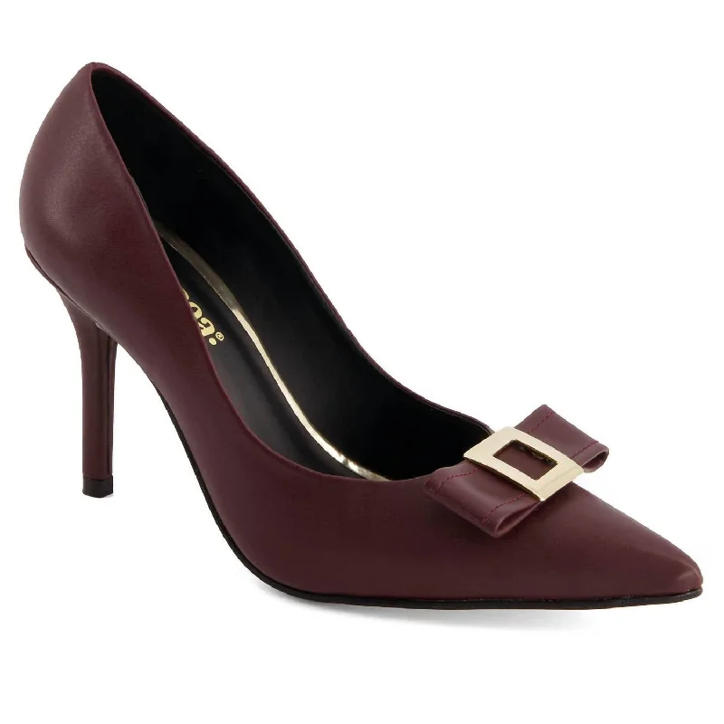 Stiletto Heel Pumps with Perfect Fit--Women's Fashion Bow Stiletto Pumps In Burgundy-Fashionable & Classic