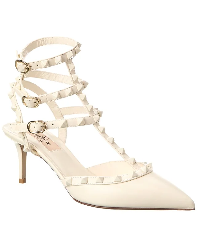 Stylish Ankle Strap Heels for Women--Valentino Rockstud Caged 65 Leather Ankle Strap Pump