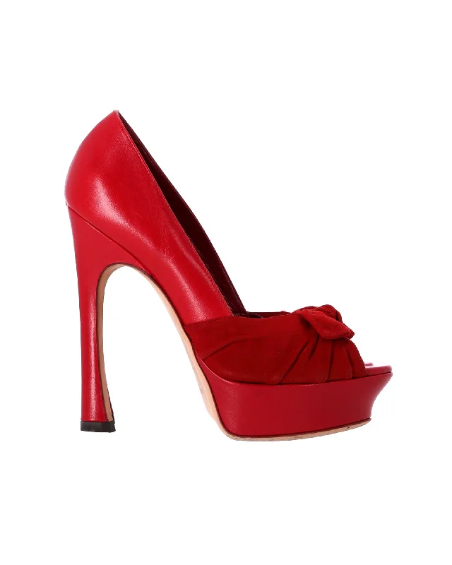 Yves Saint Laurent Palais 105 Bow Pumps in Red Leather---Charming Bow Pumps for a Cute and Stylish Look