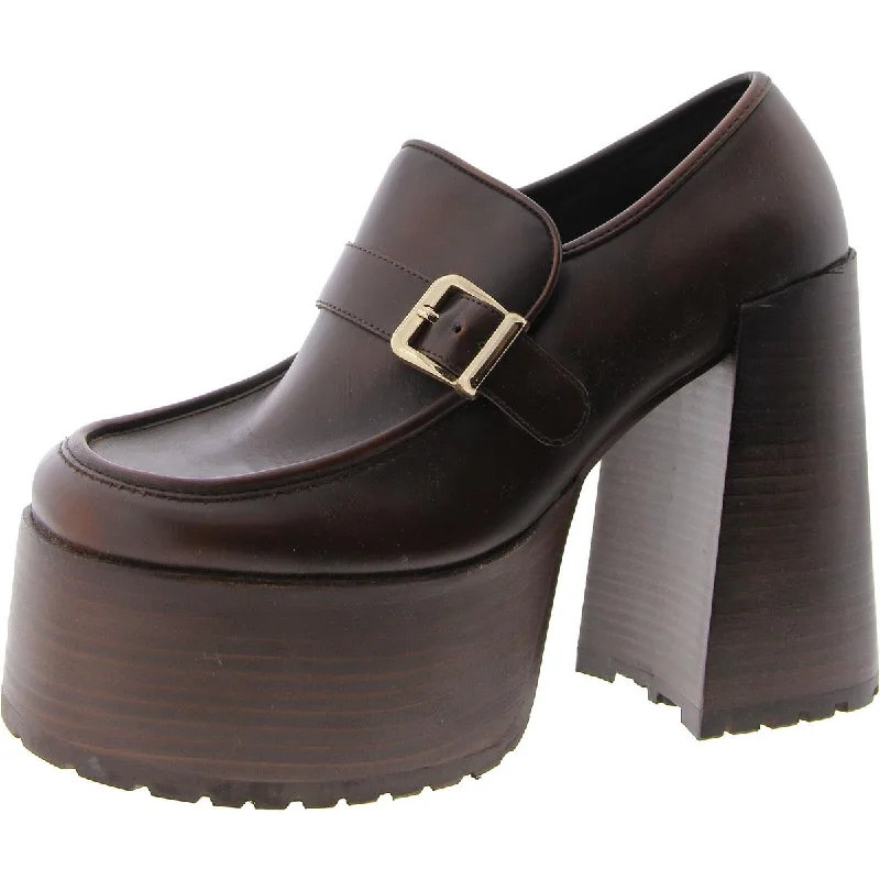 Trendy Chunky Heel Pumps for Casual Wear--Kerigan Womens Faux Leather Platform Loafer Heels