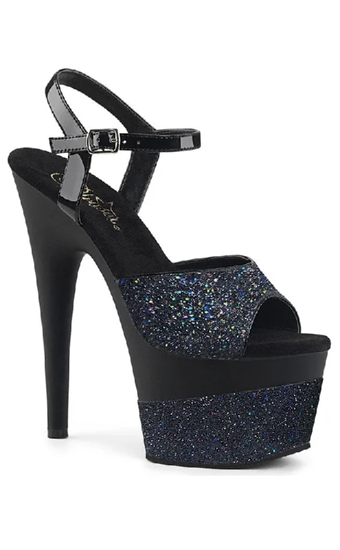 ADORE-709-2G Black Glitter Heels---Trendy Glitter Heels for a Glamorous Look