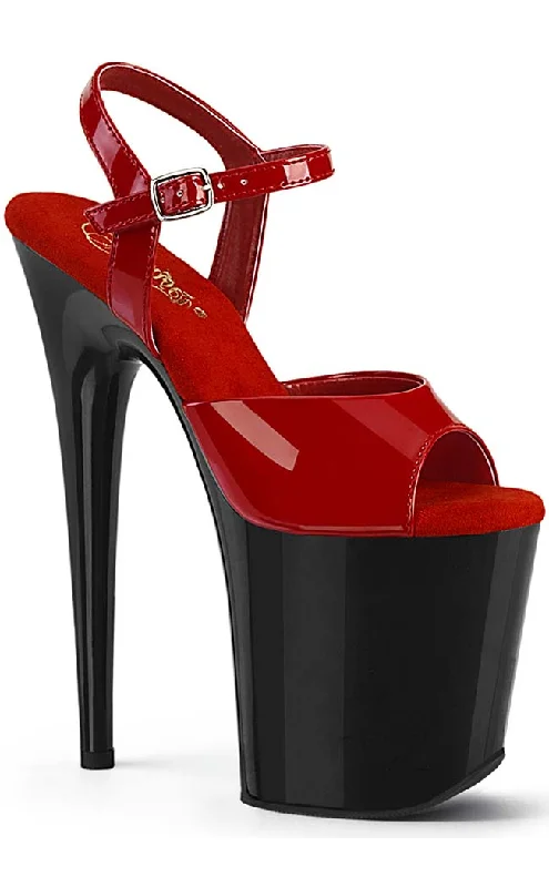 Sleek and Shiny Patent Pump Heels for a Polished Look--FLAMINGO-809 Red Patent & Black Platform Heels