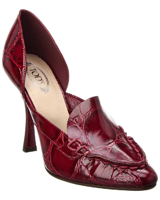 TODs Embossed Leather Pump---Comfortable Leather Pumps for Office and Everyday Wear