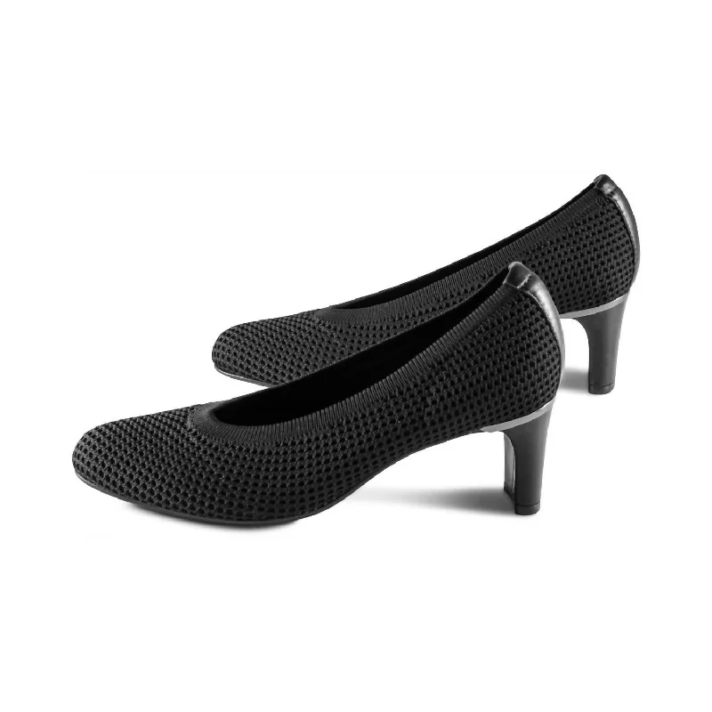 Versatile Heeled Sandals for Any Occasion---Women's Darrie Stretch Knit Pumps In Black