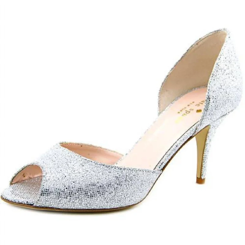 Trendy Peep Toe Platform Heels Crafted from Genuine Leather--Women's Peep Toe Heel In Silver/starlight