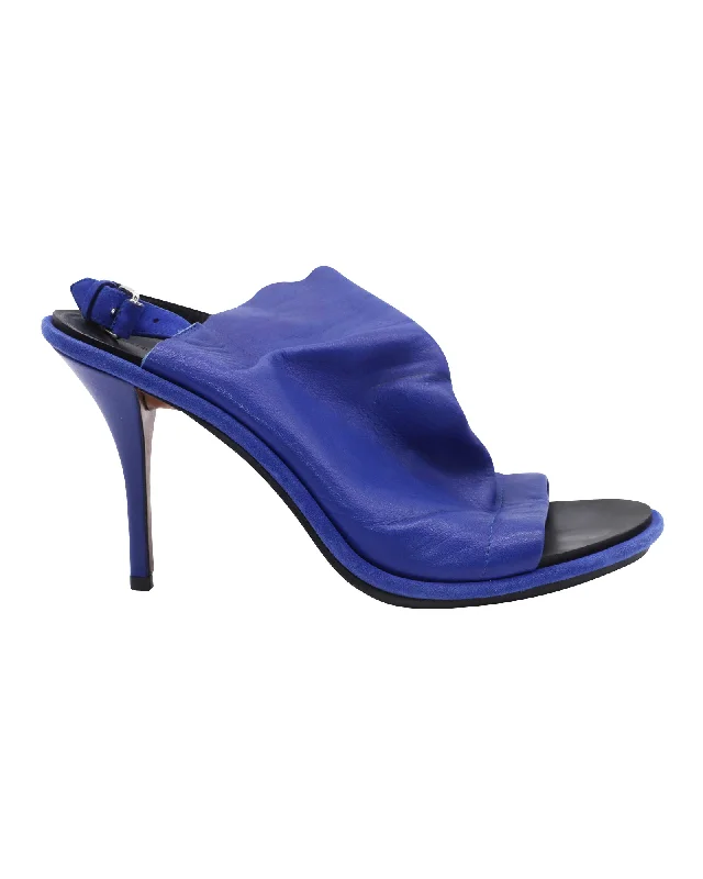 Balenciaga Glove Slingback Heels in Blue Leather---Comfortable Leather Pumps for Office and Everyday Wear