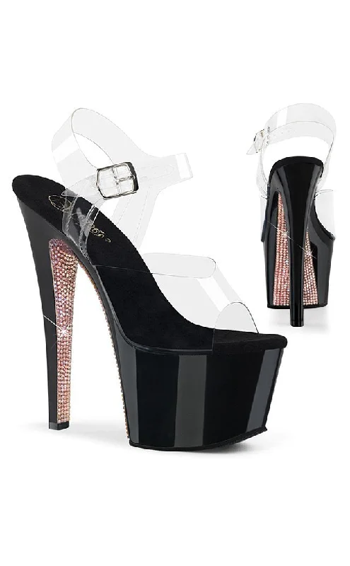 Affordable Rhinestone Pumps for a Dazzling Look---SKY-308CRS Black & Rose Gold Rhinestone Heels