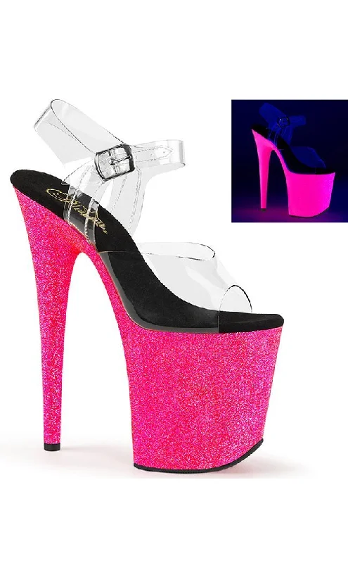 FLAMINGO-808UVG Clear & Hot Pink UV Glitter Heels---Trendy Glitter Heels for a Glamorous Look