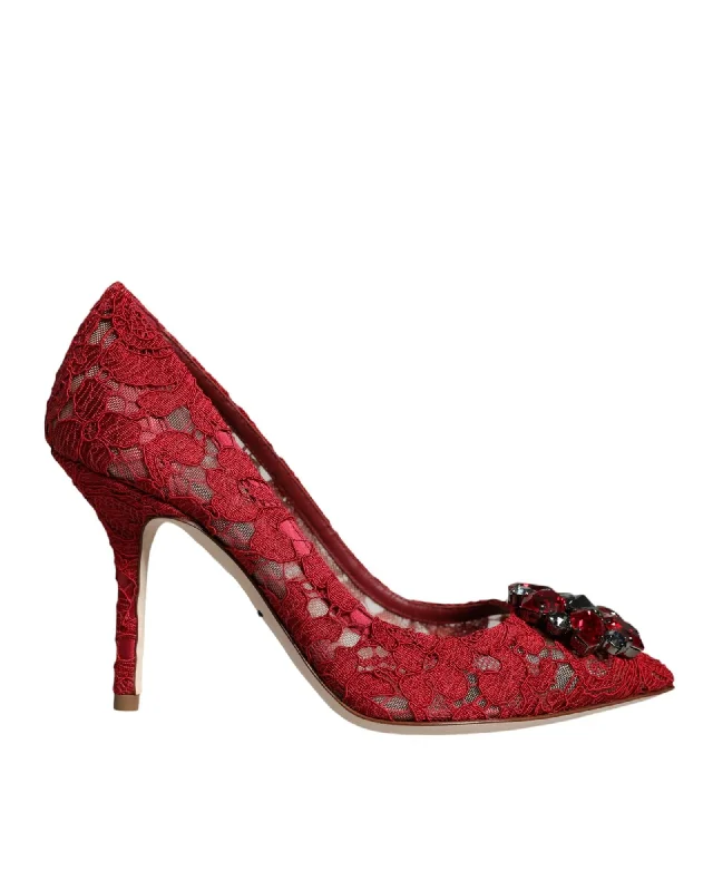 Stylish Lace Pumps for a Chic Look--Dolce & Gabbana  Red Lace Pumps with Jeweled Embellishment