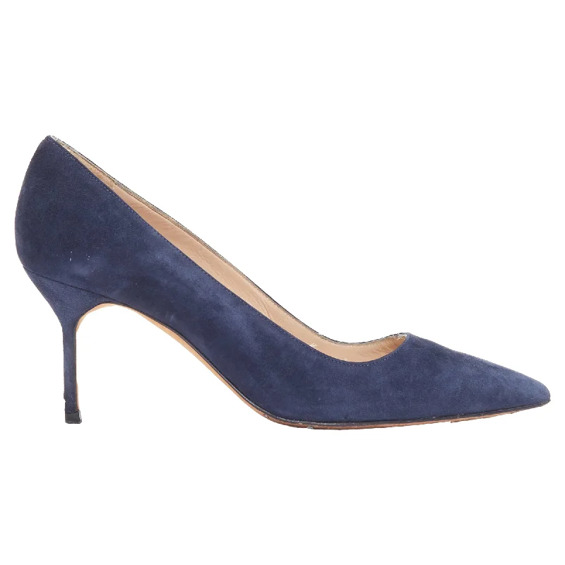 Affordable Suede Ankle Pumps for All-Day Wear--Manolo Blahnik BB 70 navy suede leather pumps