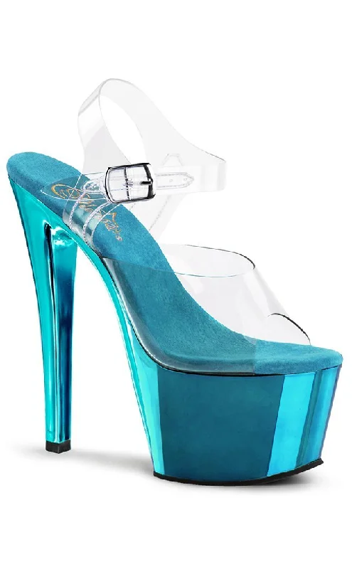 Stylish Platform Heels for Extra Height--SKY-308 Turquoise & Clear Platform Heels