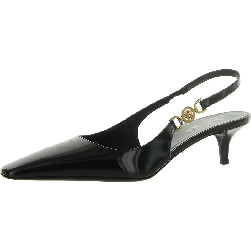 Sleek and Shiny Patent Pump Heels for a Polished Look--Versace Womens SLINGBACK POINTED TOE Patent Leather Pointed toe Slingback Heels