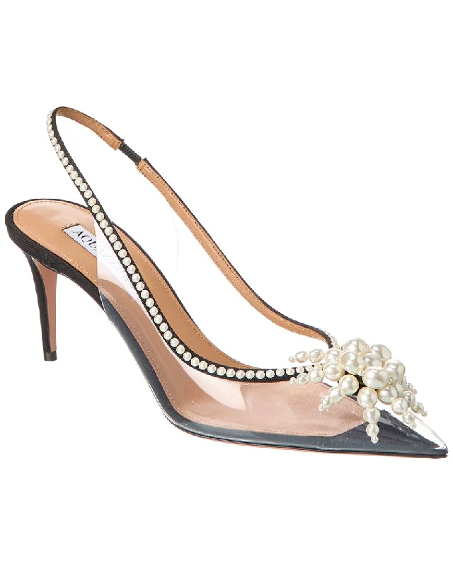 Aquazzura Vendome 75 Grosgrain & Vinyl Slingback Pump---Transparent Vinyl Pumps for Bold Fashion Statements