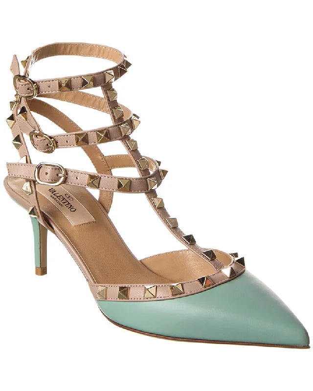 Stylish Ankle Strap Heels for Women--Valentino Rockstud Caged 65 Leather Ankle Strap Pump