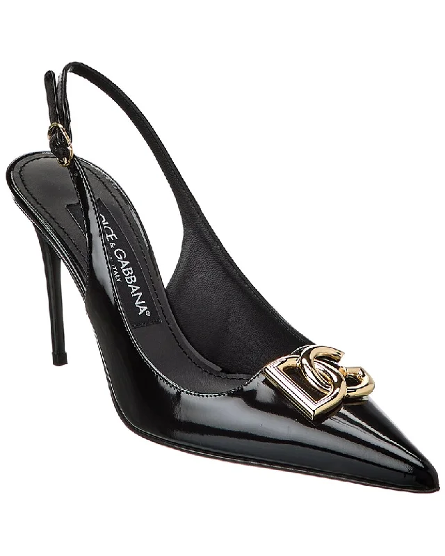 Fashionable Leather Slingback Pumps for Casual Wear--Dolce & Gabbana DG Logo Leather Slingback Pump