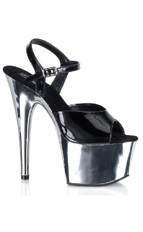 Sleek and Shiny Patent Pump Heels for a Polished Look--ADORE-709 Black Patent and Chrome Heels