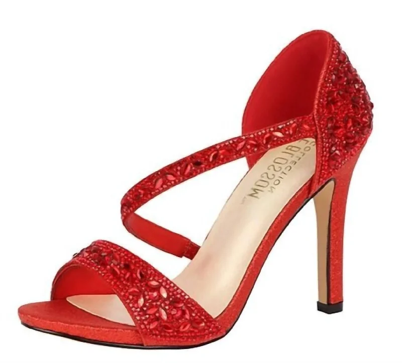 Versatile Heeled Sandals for Any Occasion---Sparkle Criss Cross High Heel In Red