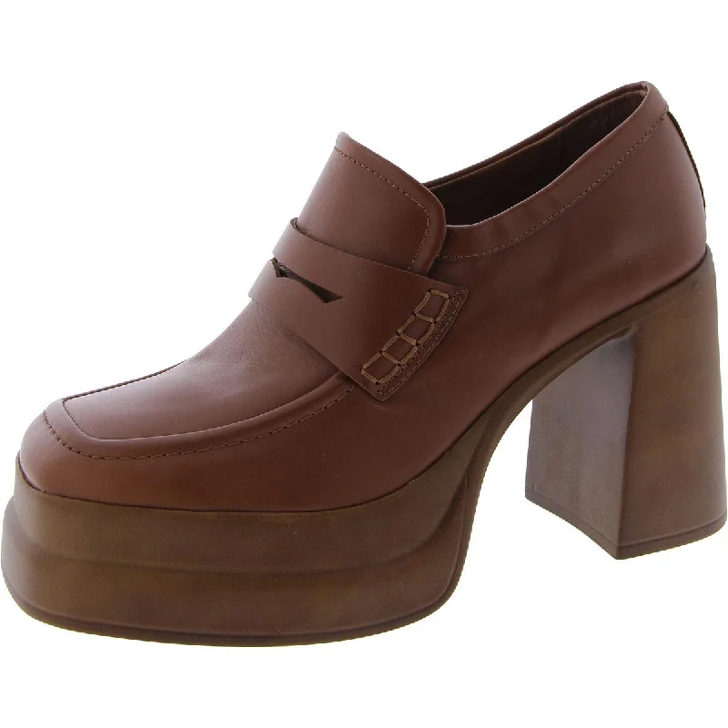 Trendy Chunky Heel Pumps for Casual Wear--Perry Womens Leather Slip-On Loafer Heels