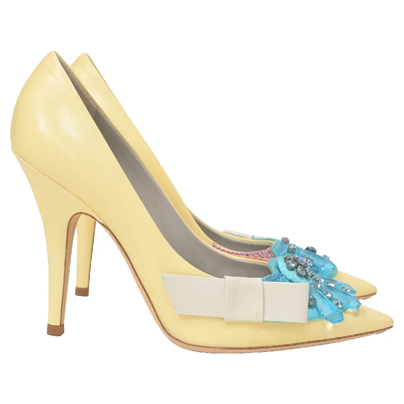 Louis Vuitton Crystal Embellished Pumps in Yellow Leather---Comfortable Leather Pumps for Office and Everyday Wear