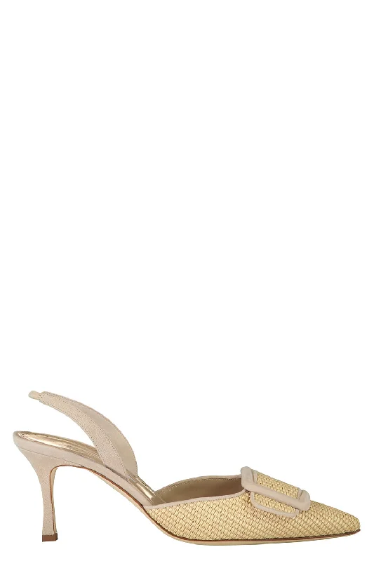 Versatile Heeled Sandals for Any Occasion---Mayslibi Slingback Pumps - Dark Cream Raffia