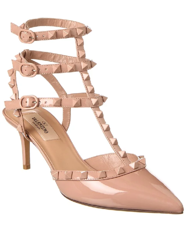 Sleek and Shiny Patent Pump Heels for a Polished Look--Valentino Rockstud Caged 65 Patent Ankle Strap Pump