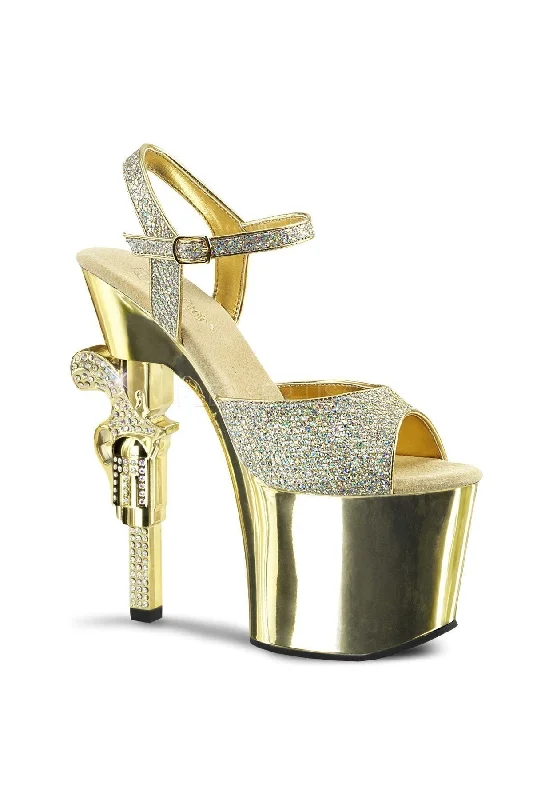 Stylish Platform Heels for Extra Height--REVOLVER-709G Gold Platform Heels