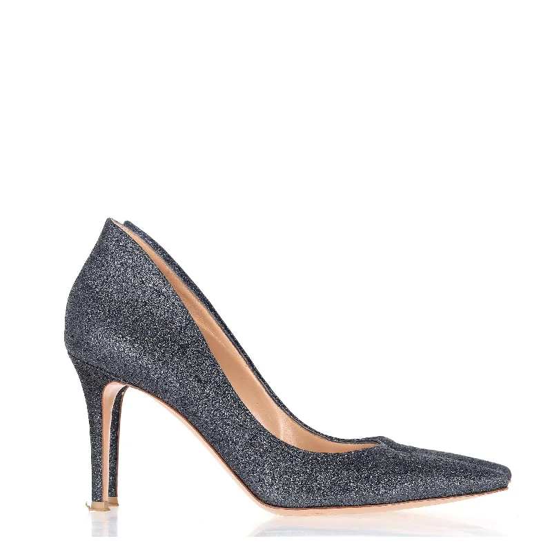 Gianvito Rossi Ellipsis 85 Pumps in Navy Blue Glitter---Trendy Glitter Heels for a Glamorous Look