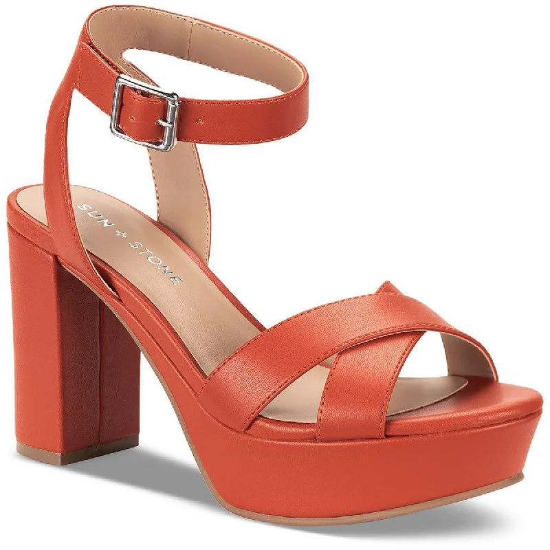 Stylish Ankle Strap Heels for Women--Sun + Stone Womens Faux Leather Block Ankle Strap