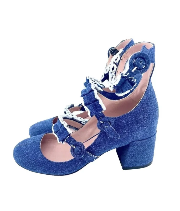 Versatile Heeled Sandals for Any Occasion---Women's Mary Jane Triple Buckle Heels In Blue