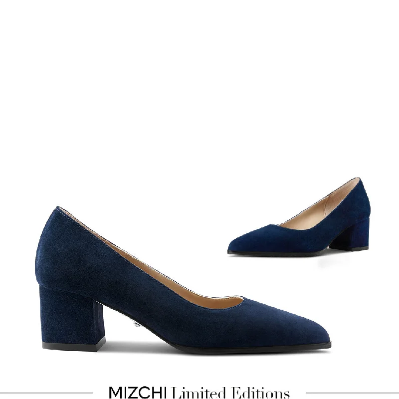 Affordable Suede Ankle Pumps for All-Day Wear--*DIARA NAVY - suede chunky heel pumps