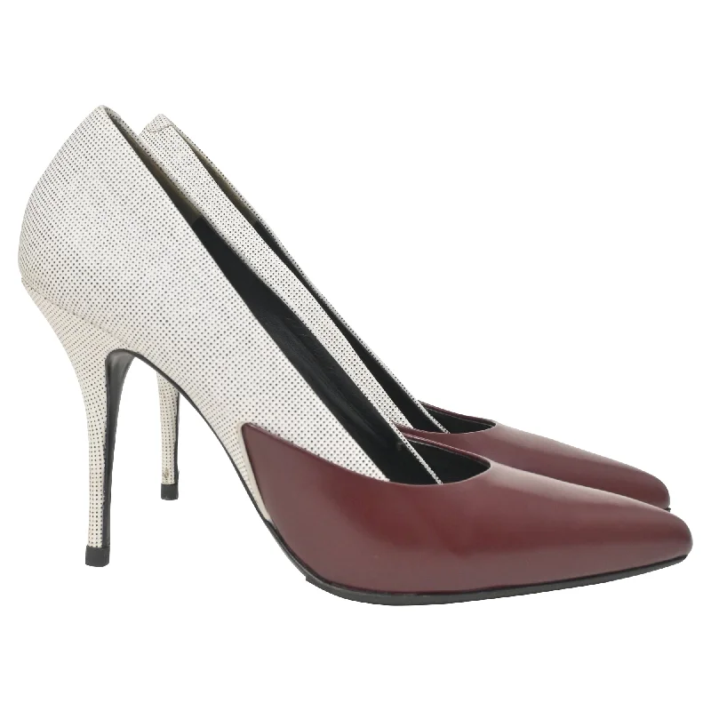 Alexander Wang Two-Tone High Heel Pumps in Cream and Burgundy Leather---Comfortable Leather Pumps for Office and Everyday Wear