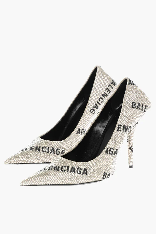 Affordable Rhinestone Pumps for a Dazzling Look---Balenciaga Rhinestoned Pumps With All-Over Logo 11Cm