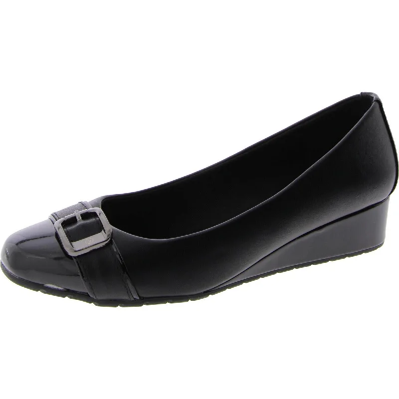 Anne Klein Womens MORGAN Faux Leather Round toe Wedge Heels---Comfortable Leather Pumps for Office and Everyday Wear