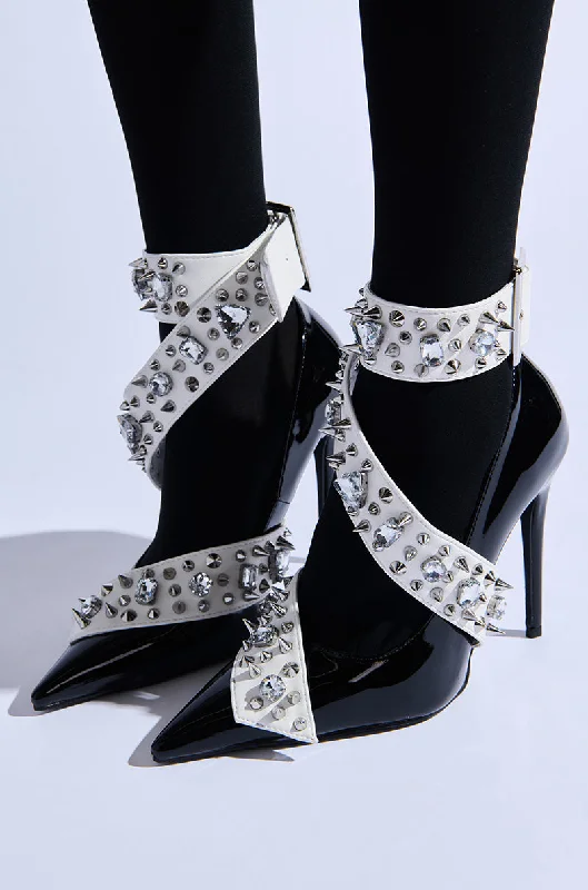 Sleek and Shiny Patent Pump Heels for a Polished Look--AZALEA WANG TRIANA BLACK PATENT EMBELLISHED PUMP