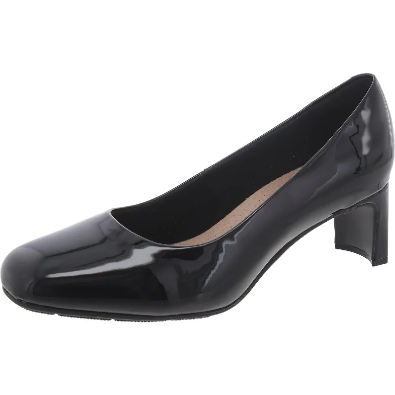 Sleek and Shiny Patent Pump Heels for a Polished Look--Clarks Womens KYNDALL IRIS Patent Leather Square Toe Pumps