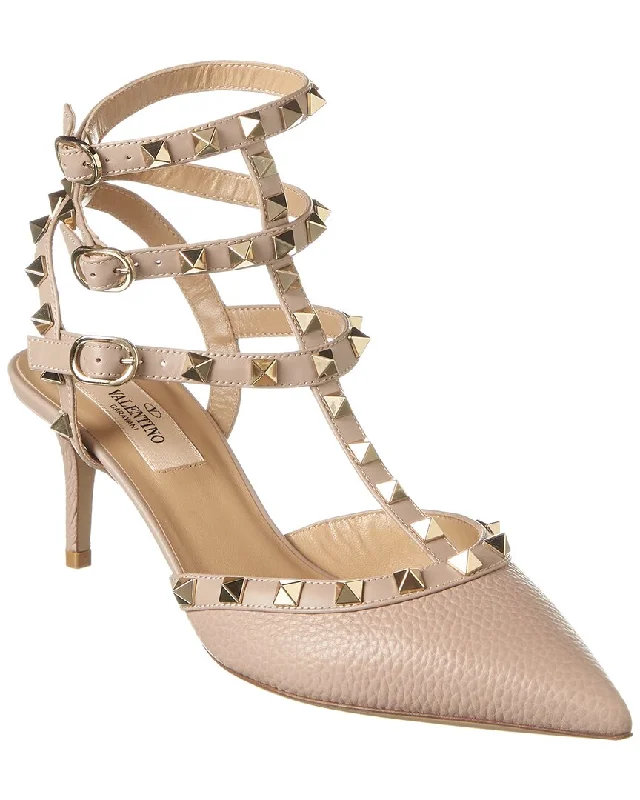 Stylish Ankle Strap Heels for Women--Valentino Rockstud Caged 65 Grainy Leather Ankle Strap Pump