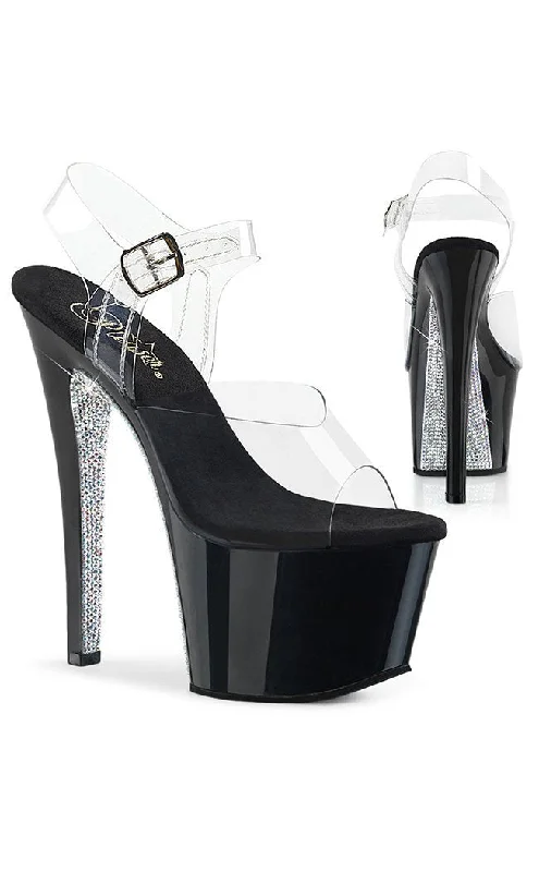 Affordable Rhinestone Pumps for a Dazzling Look---SKY-308CRS Black & Silver Rhinestone Heels