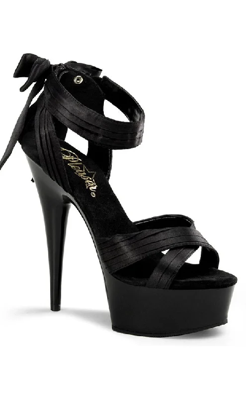 DELIGHT-668 Black Satin Platform HeelsAffordable Satin Heels with a Luxe Touch