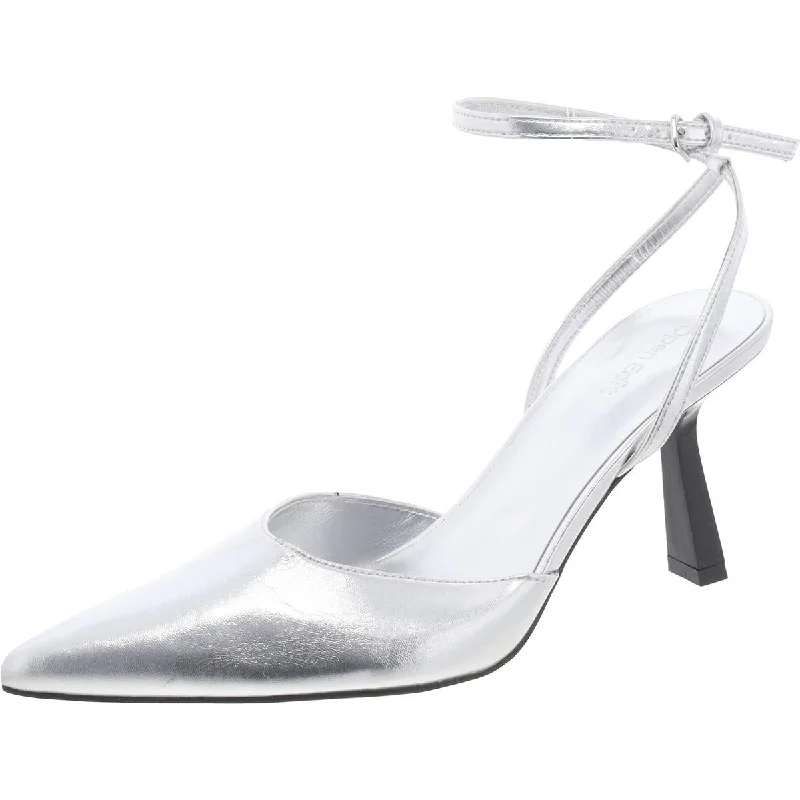 Open Edit Womens Faux Leather Pointy Toe Slingback Heels---Comfortable Leather Pumps for Office and Everyday Wear