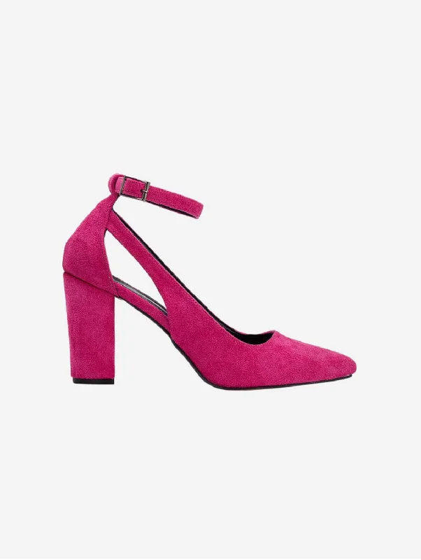 Affordable Suede Ankle Pumps for All-Day Wear--Colette Vegan Suede Block Heels | Pink