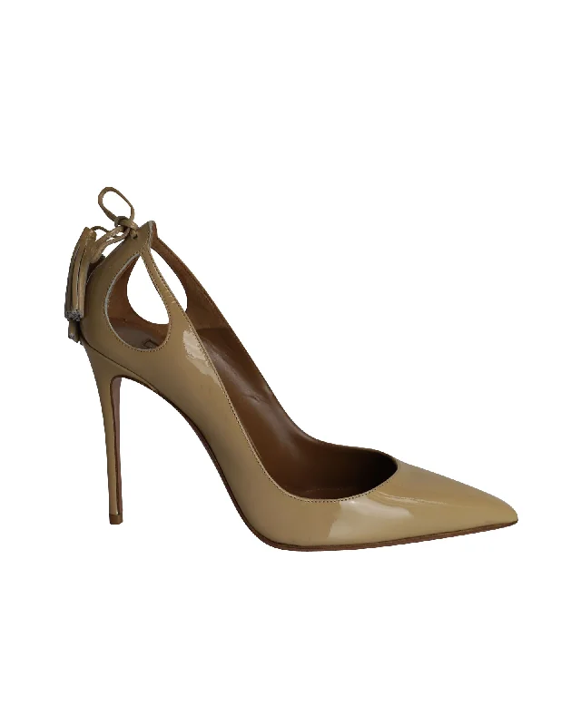 Sleek and Shiny Patent Pump Heels for a Polished Look--Aquazzura Forever Marilyn Cutout Pumps in Nude Patent Leather