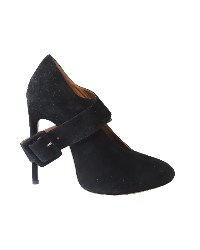 Affordable Suede Ankle Pumps for All-Day Wear--Alaia Cross Strap Pumps in Black Suede