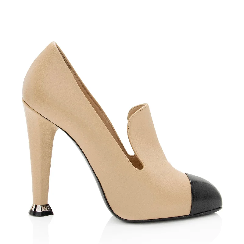 Versatile Heeled Sandals for Any Occasion---Chanel Lambskin CC Cap Toe Pumps