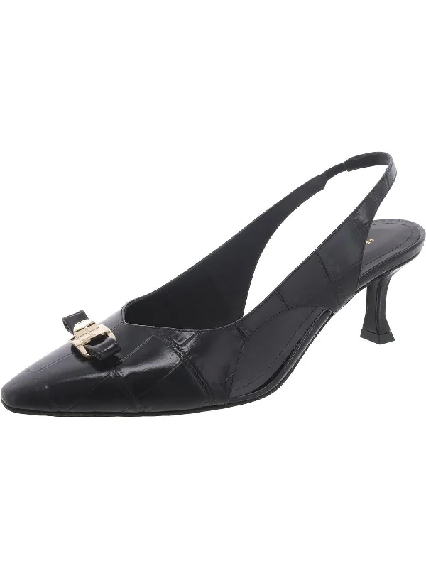 Zarula 55 Womens Faux Leather Embellished Slingback Heels---Comfortable Leather Pumps for Office and Everyday Wear