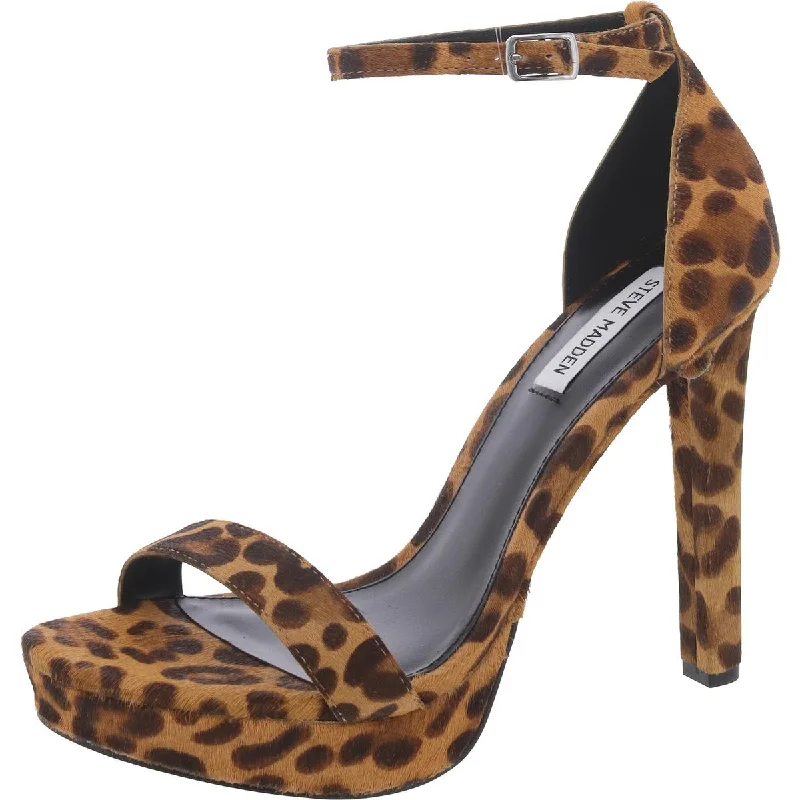 Stylish Ankle Strap Heels for Women--Steve Madden Womens Leslie Calf Hair Leopard Print Ankle Strap