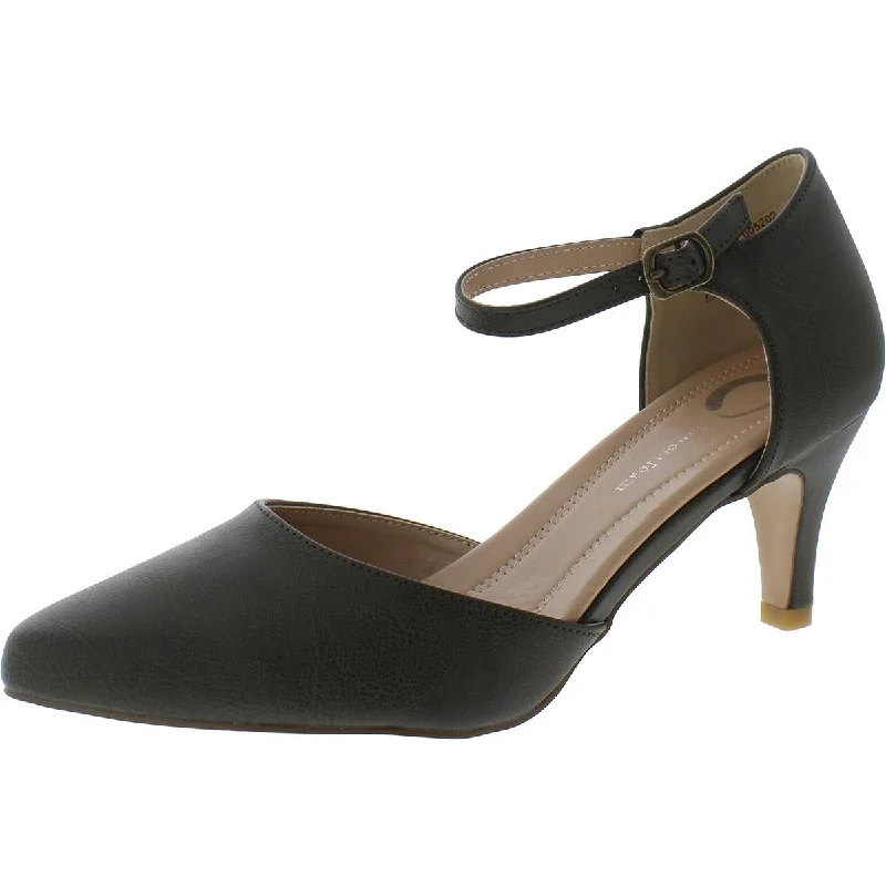 Stylish Ankle Strap Heels for Women--Womens Faux Leather Ankle Strap D'Orsay Heels