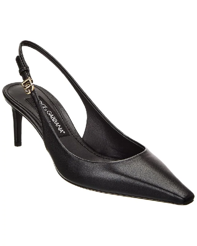 Fashionable Leather Slingback Pumps for Casual Wear--Dolce & Gabbana DG Logo Leather Slingback Pump