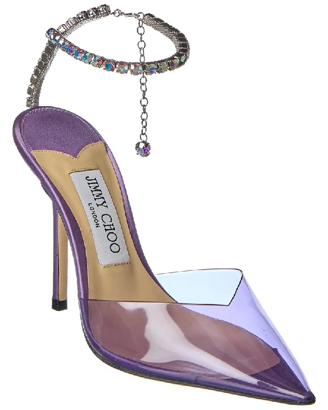 Jimmy Choo Saeda 100 Plexi & Leather Pump---Comfortable Leather Pumps for Office and Everyday Wear