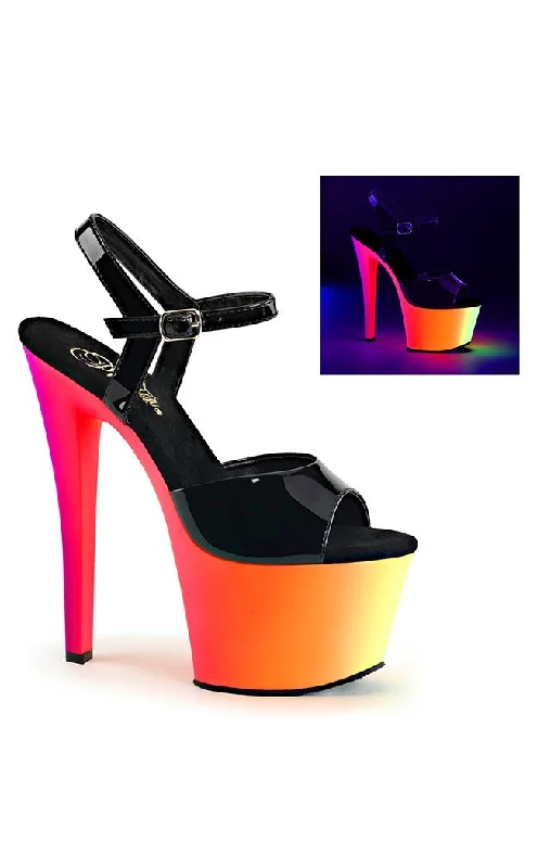 RAINBOW-309UV Black & Neon Rainbow Heels---Charming Bow Pumps for a Cute and Stylish Look