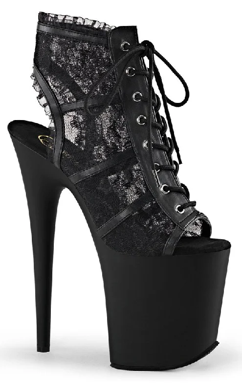 Stylish Platform Heels for Extra Height--FLAMINGO-896LC Black Lace Platform Heels